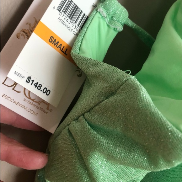 NWT SWIM BATHING Suit  - One piece Green Metallic BECCA  Size S  $148 - Picture 3 of 3